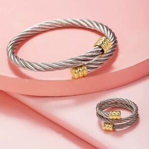 Chic Twisted Wire Bracelet Ring Set  Minimalist Jewelry